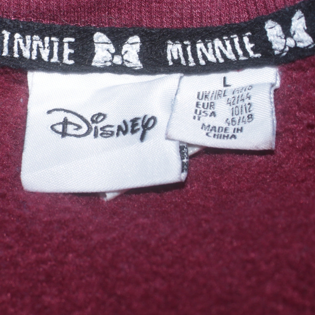Disney Women Burgundy Polka Dot Minnie Mouse Pullover Sweatshirt Size L