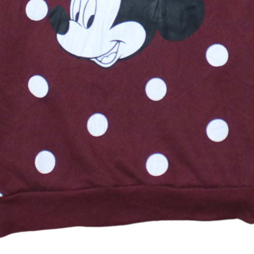 Disney Women Burgundy Polka Dot Minnie Mouse Pullover Sweatshirt Size L