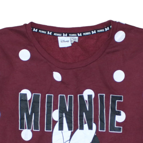 Disney Women Burgundy Polka Dot Minnie Mouse Pullover Sweatshirt Size L