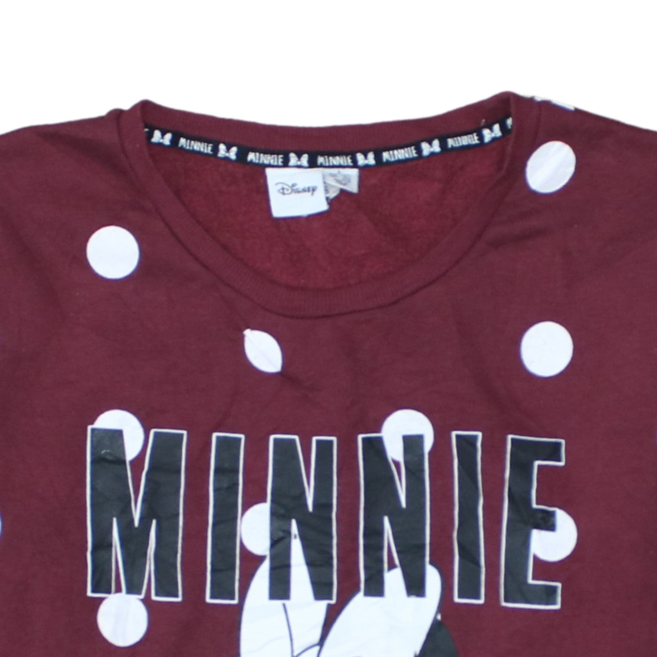 Disney Women Burgundy Polka Dot Minnie Mouse Pullover Sweatshirt Size L