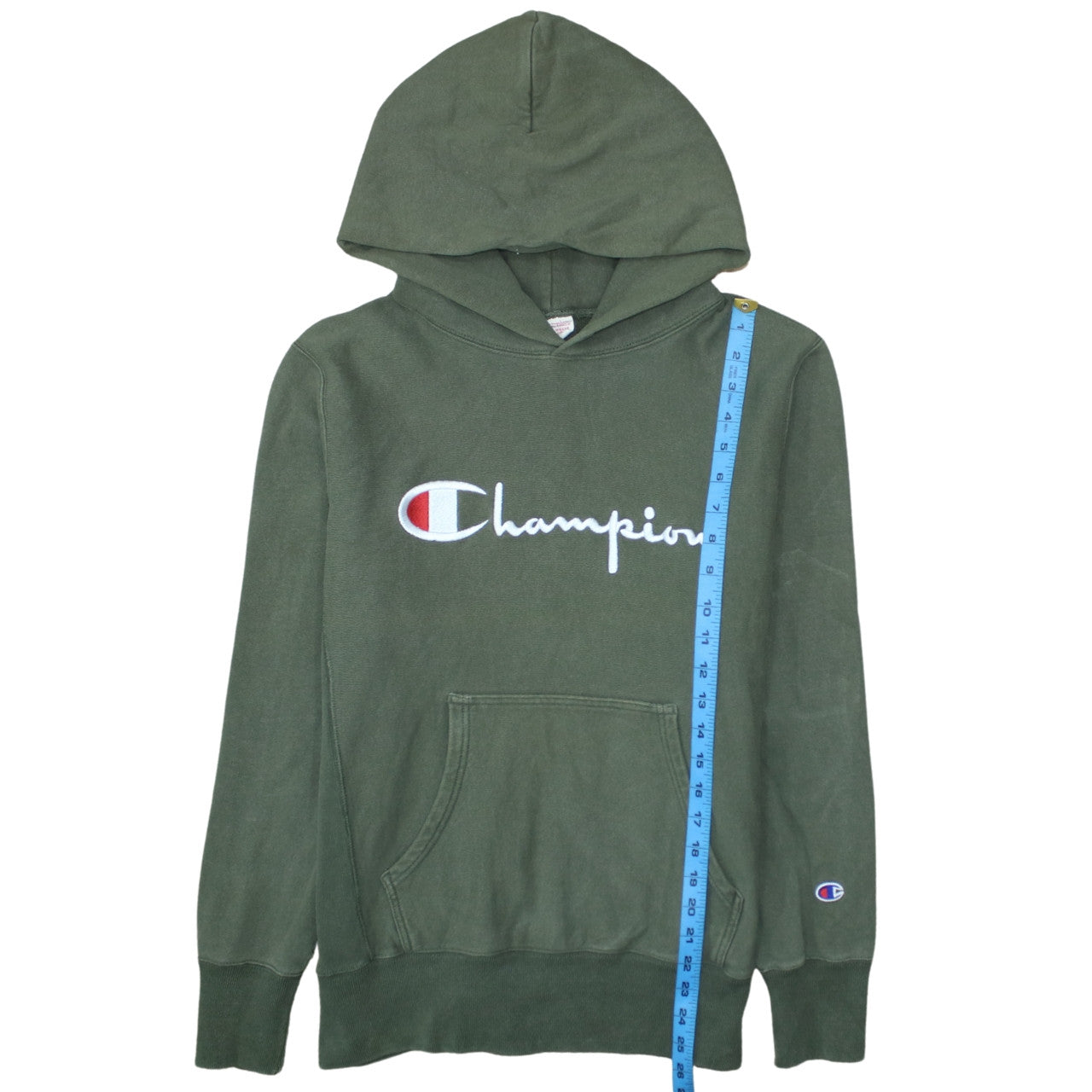 Champion Men's Green Pullover Hoodie Large Embroidered Logo
