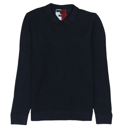 Tommy Hilfiger Men's Blue Cotton Crew Neck Waffle Knit Jumper L
