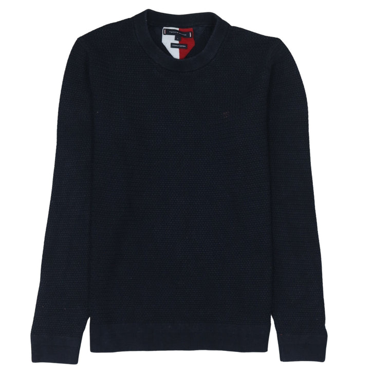 Tommy Hilfiger Men's Blue Cotton Crew Neck Waffle Knit Jumper L