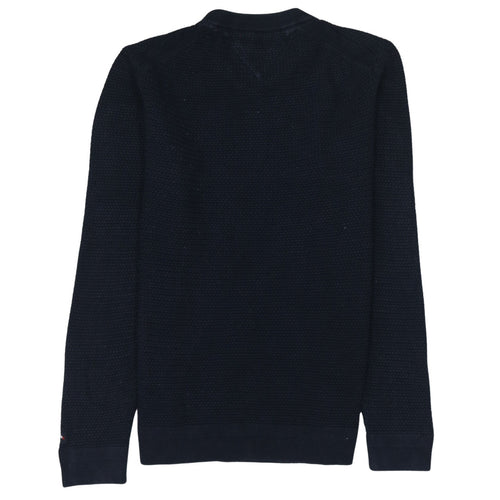 Tommy Hilfiger Men's Blue Cotton Crew Neck Waffle Knit Jumper L
