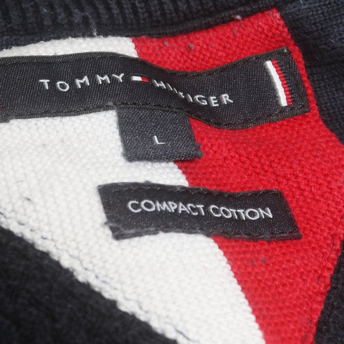 Tommy Hilfiger Men's Blue Cotton Crew Neck Waffle Knit Jumper L