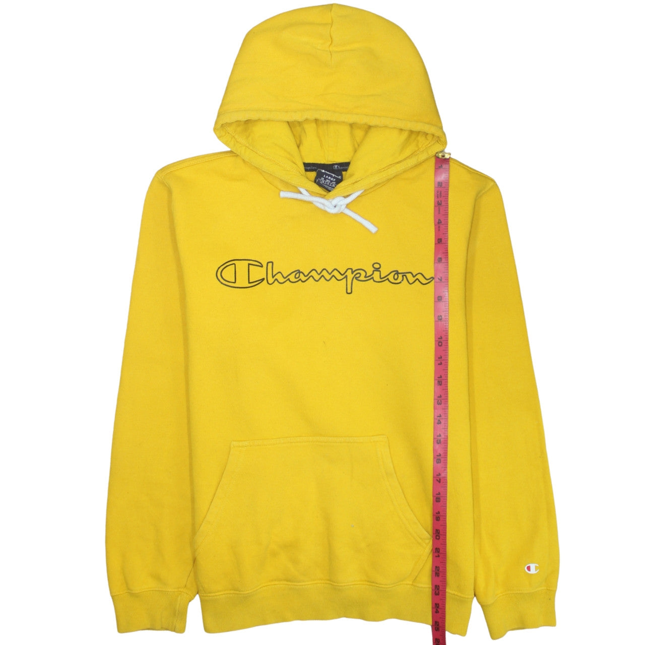 Champion Men's Yellow Pullover Hoodie Large Sports Fleece