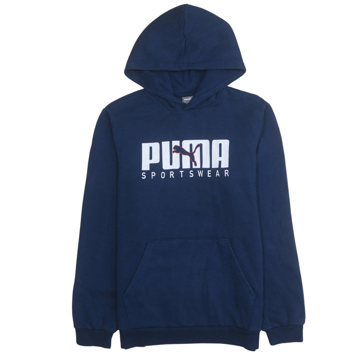 Puma Boys Blue Pullover Hoodie 15-16 Years Logo Fleece Sweatshirt