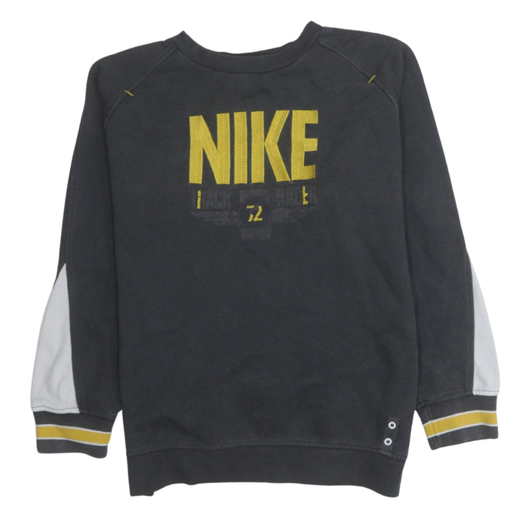 Nike Boys Black Yellow Logo Pullover Sweatshirt L 12-13 Years Cotton Blend