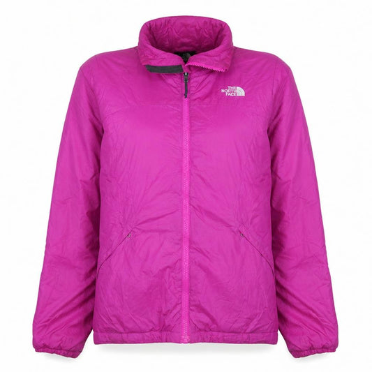Front view of The North Face women’s pink m windbreaker lightweight jacket