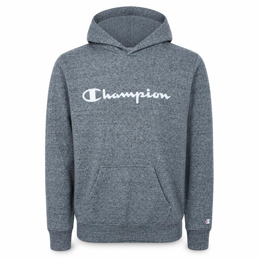 Front view of Champion Men's Grey Pullover Hoodie Small Logo Fleece Sweatshirt