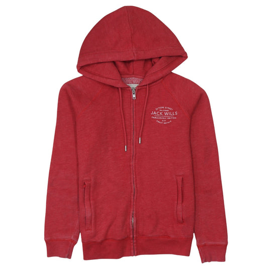 Jack Wills Womens Red Full Zip Hoodie Size 12 Cotton Blend Casual