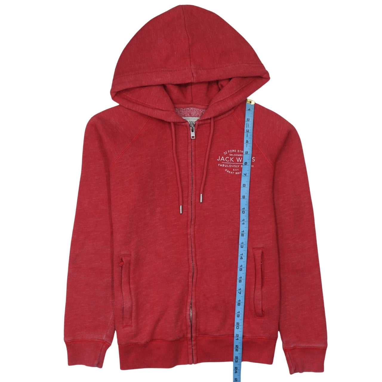 Jack Wills Womens Red Full Zip Hoodie Size 12 Cotton Blend Casual