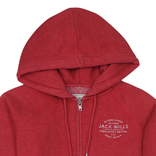 Jack Wills Womens Red Full Zip Hoodie Size 12 Cotton Blend Casual