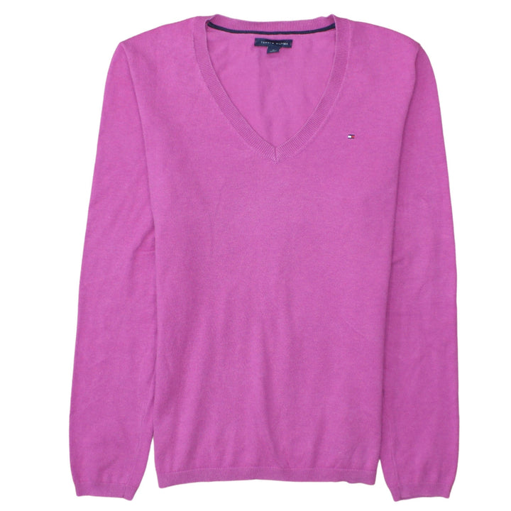 Tommy Hilfiger Women's Pink V-Neck Cotton Jumper Size M