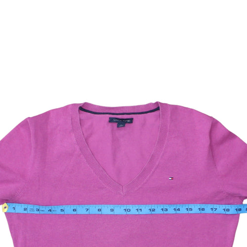 Tommy Hilfiger Women's Pink V-Neck Cotton Jumper Size M