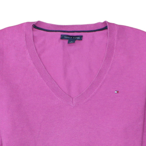 Tommy Hilfiger Women's Pink V-Neck Cotton Jumper Size M
