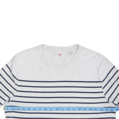 Levi's Women White Blue Striped Long Sleeve Pullover Sweatshirt Size L