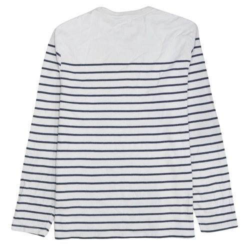 Levi's Women White Blue Striped Long Sleeve Pullover Sweatshirt Size L