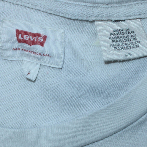 Levi's Women White Blue Striped Long Sleeve Pullover Sweatshirt Size L