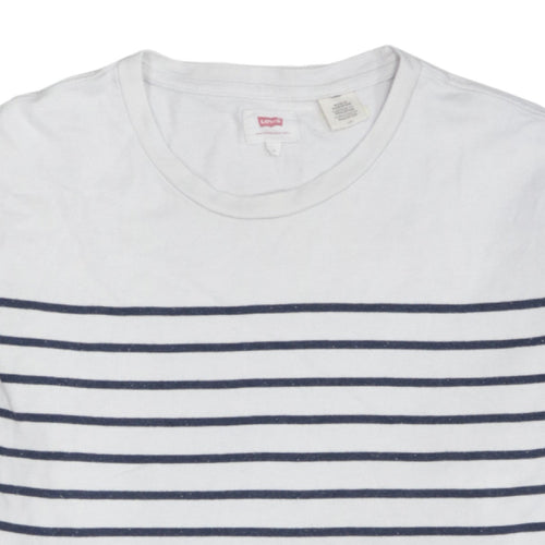 Levi's Women White Blue Striped Long Sleeve Pullover Sweatshirt Size L