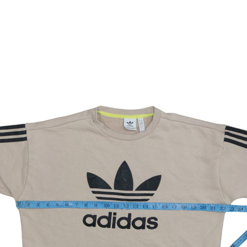 Adidas Women Beige Crew Neck Pullover Sweatshirt UK 14