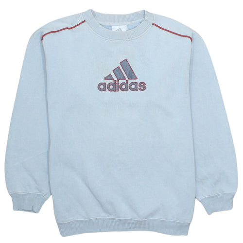 adidas Boys Blue Pullover Sweatshirt 14-15 Years Embroidered Logo Fleece