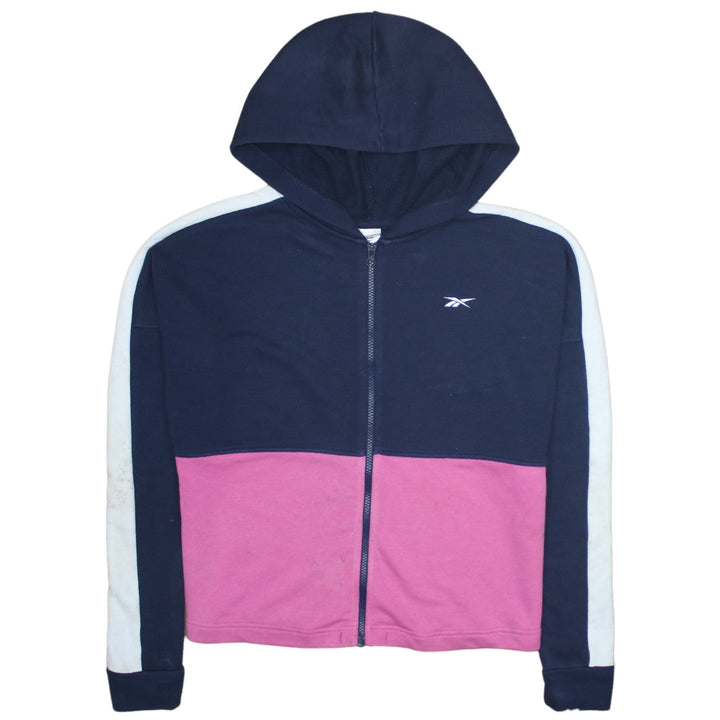 Reebok Womens Navy Pink Full Zip Hoodie Size M Colourblock Logo