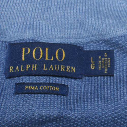 Polo Ralph Lauren Men's Blue Cotton Half Zip Jumper Size L