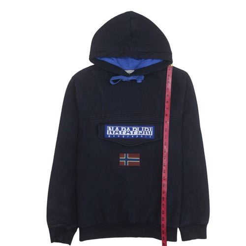 Napapijri Men's Blue Pullover Hoodie L Logo Embroidered Outdoor