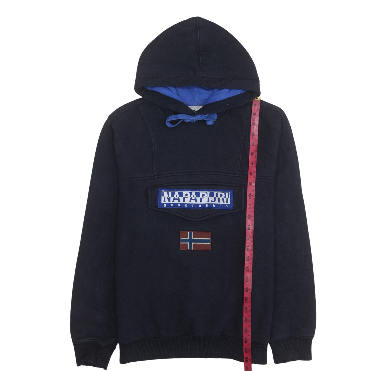 Napapijri Men's Blue Pullover Hoodie L Logo Embroidered Outdoor