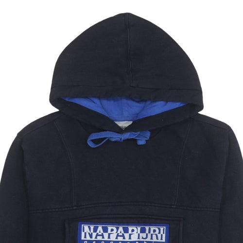 Napapijri Men's Blue Pullover Hoodie L Logo Embroidered Outdoor