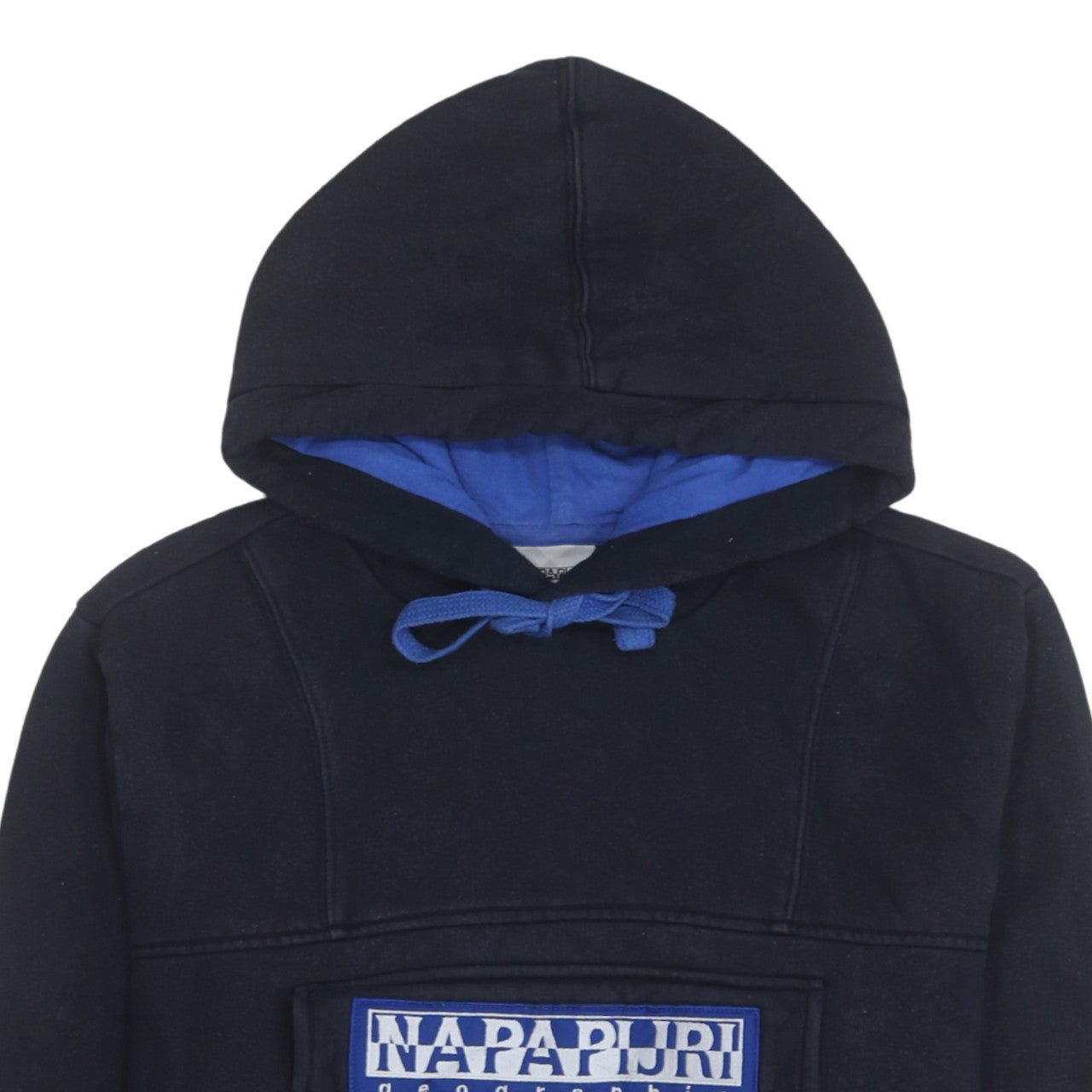 Napapijri Men's Blue Pullover Hoodie L Logo Embroidered Outdoor