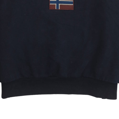 Napapijri Men's Blue Pullover Hoodie L Logo Embroidered Outdoor