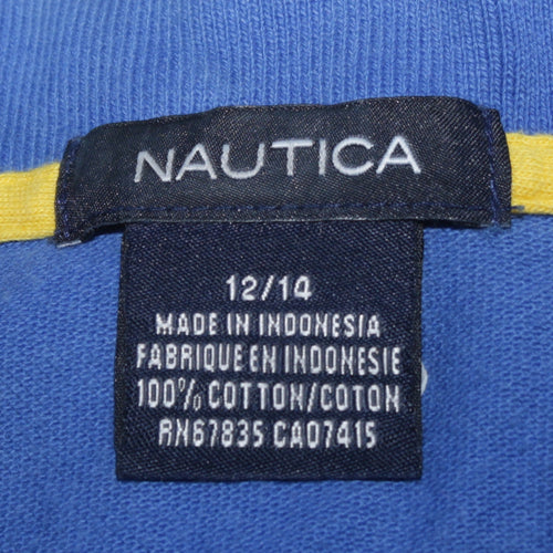 Nautica Blue Cotton Polo Shirt Teens 14 Regular Fit Short Sleeve