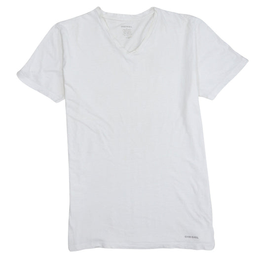 Diesel Men's White V-Neck Cotton T-Shirt Size L