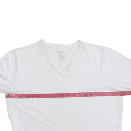 Diesel Men's White V-Neck Cotton T-Shirt Size L