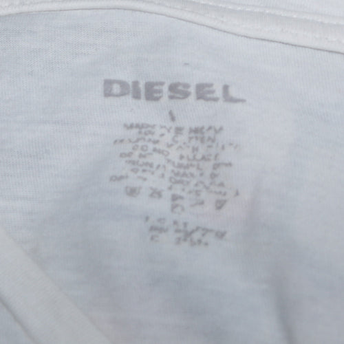 Diesel Men's White V-Neck Cotton T-Shirt Size L