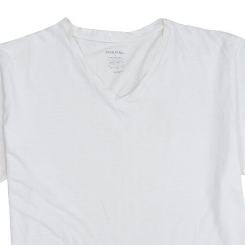 Diesel Men's White V-Neck Cotton T-Shirt Size L