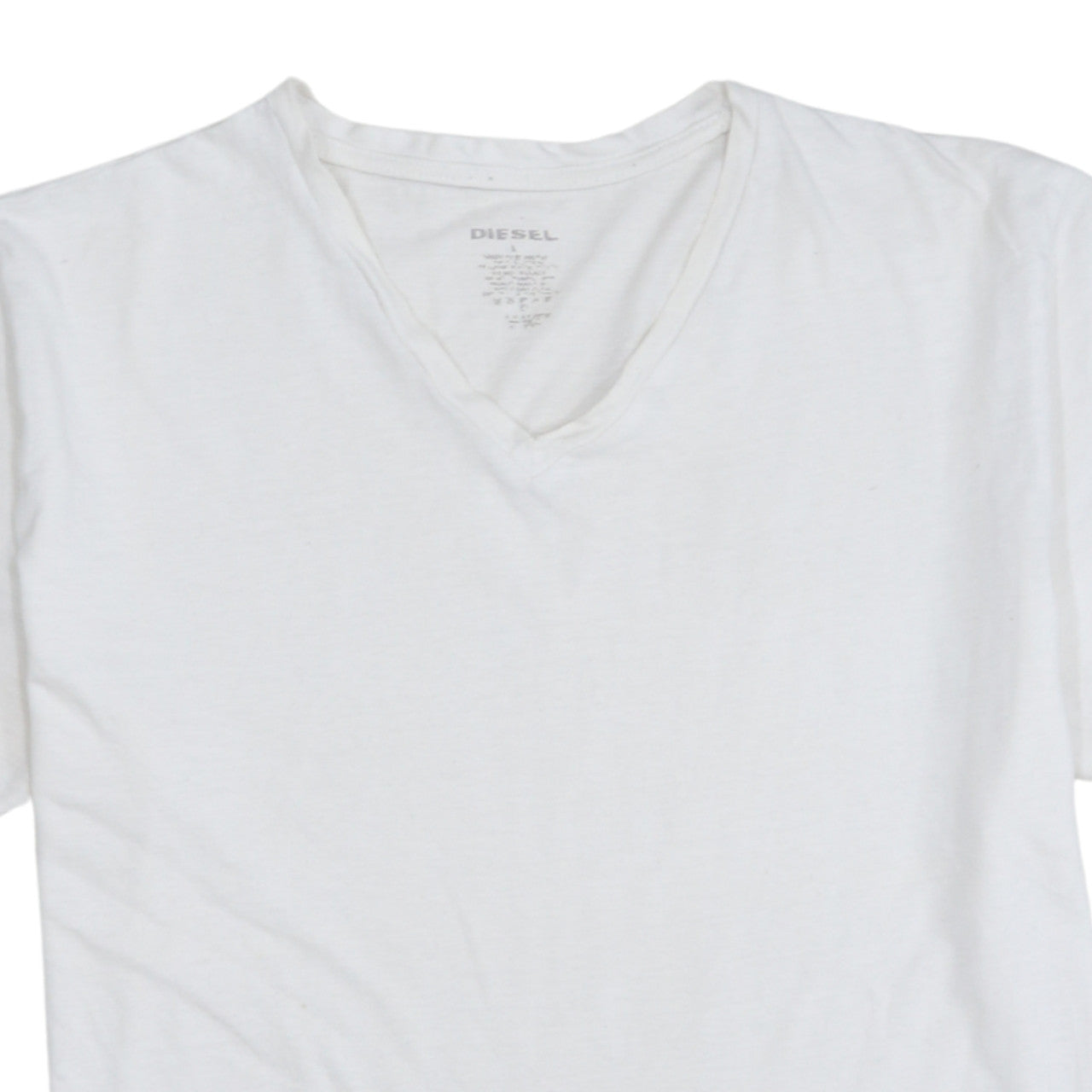 Diesel Men's White V-Neck Cotton T-Shirt Size L