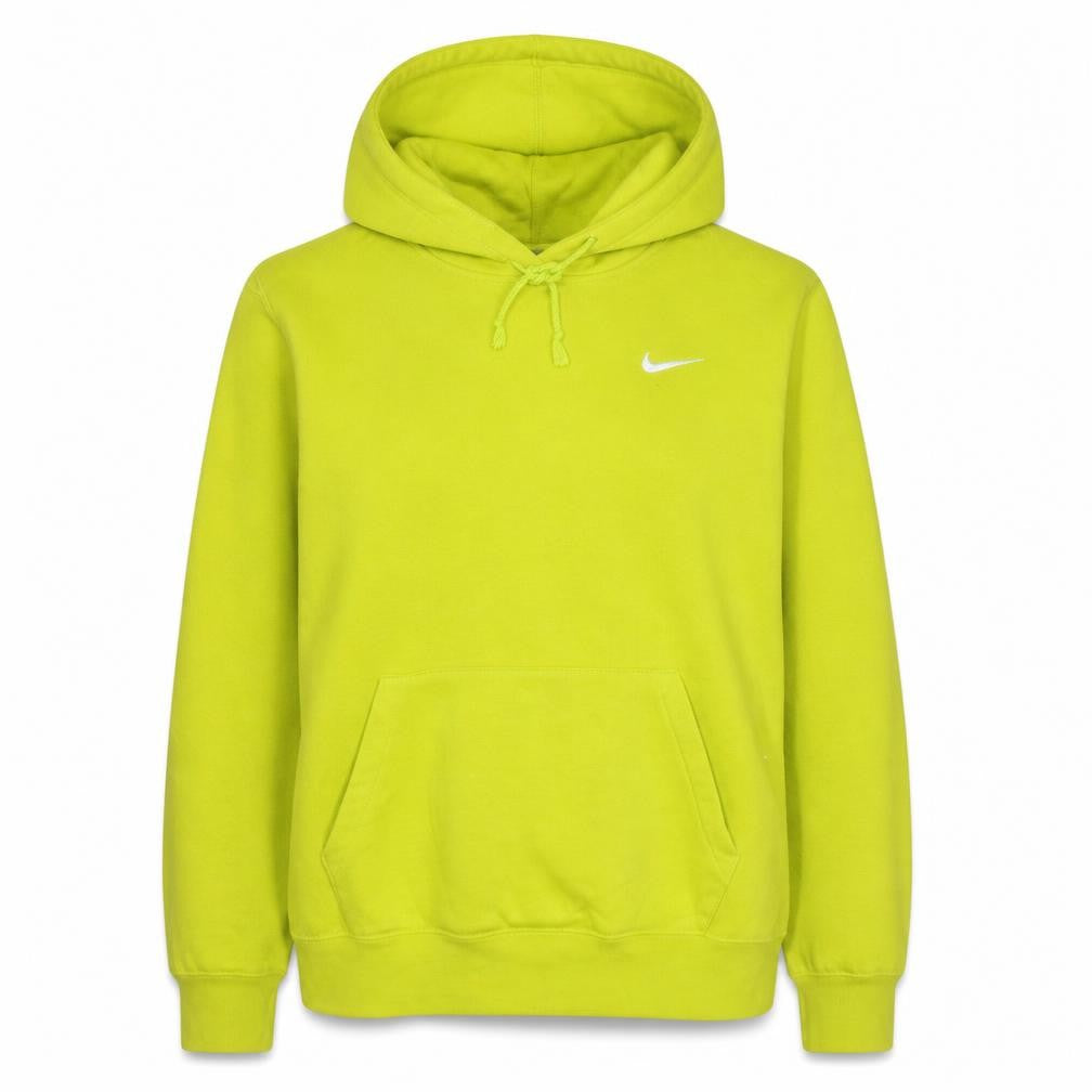Front view of Nike women’s yellow pullover hoodie medium cotton blend logo sportswear