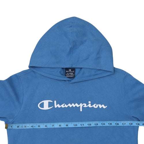 Champion Boys Blue Pullover Hoodie 13-14 Years Logo Cotton Blend Sweatshirt