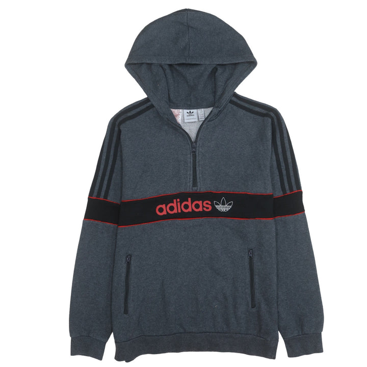 Adidas Boys Grey 15-16 Years Pullover Hoodie 1/4 Zip Fleece Sweatshirt