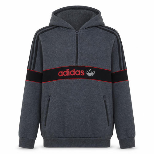 Adidas Boys Grey 15-16 Years Pullover Hoodie 1/4 Zip Fleece Sweatshirt