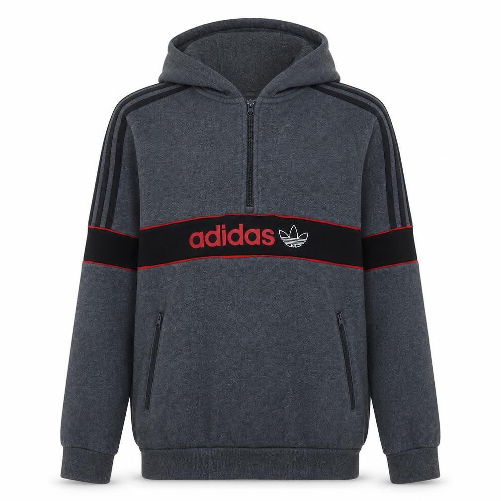 Adidas Boys Grey 15-16 Years Pullover Hoodie 1/4 Zip Fleece Sweatshirt