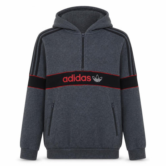 Front view of Adidas boys’ grey 15-16 years pullover hoodie 1/4 zip fleece sweatshirt