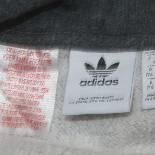 Adidas Boys Grey 15-16 Years Pullover Hoodie 1/4 Zip Fleece Sweatshirt