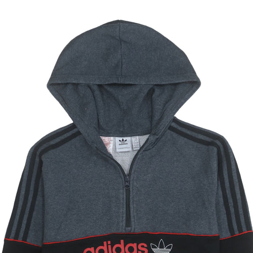 Adidas Boys Grey 15-16 Years Pullover Hoodie 1/4 Zip Fleece Sweatshirt