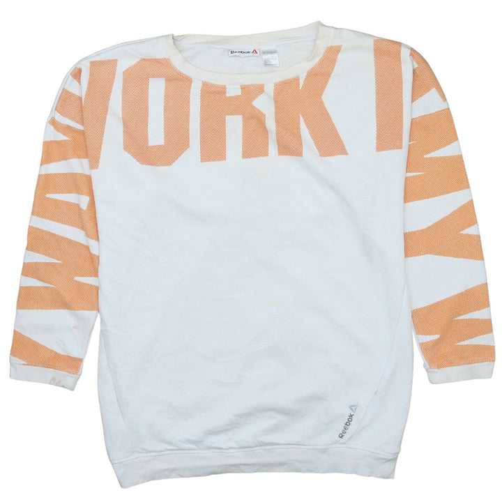 Reebok Womens White Orange Crew Neck Pullover Sweatshirt Size M