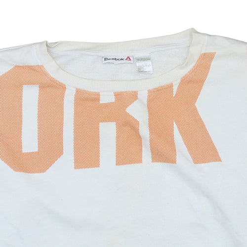 Reebok Womens White Orange Crew Neck Pullover Sweatshirt Size M
