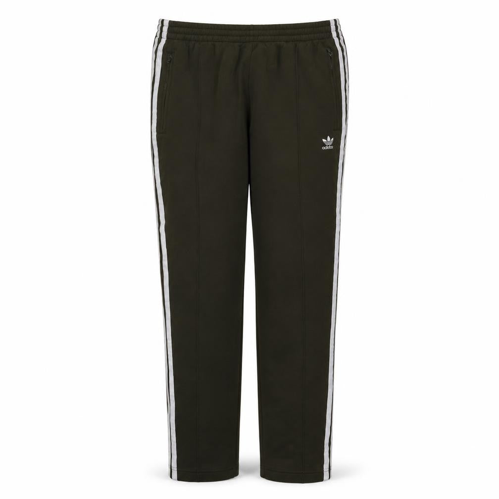 Front view of Adidas women’s black track pants, size UK 12, elastic waist side stripe